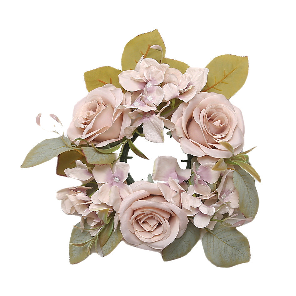 Simulation rose hydrangea candleholder wreath table decoration for wedding decoration
