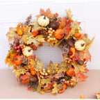 Autumn pumpkin pinecone wreath door and window decorations Thanksgiving