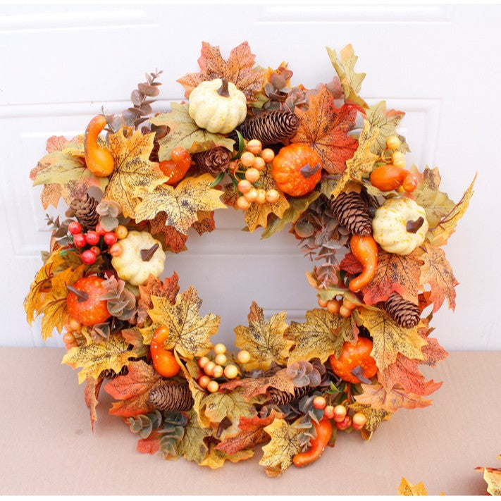 Autumn pumpkin pinecone wreath door and window decorations Thanksgiving