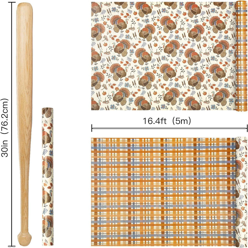 Glitter Foil Fall Pumpkin Wrapping Paper Roll Autumn Harvest Floral Pumpkin Gift Wrap for Thanksgiving