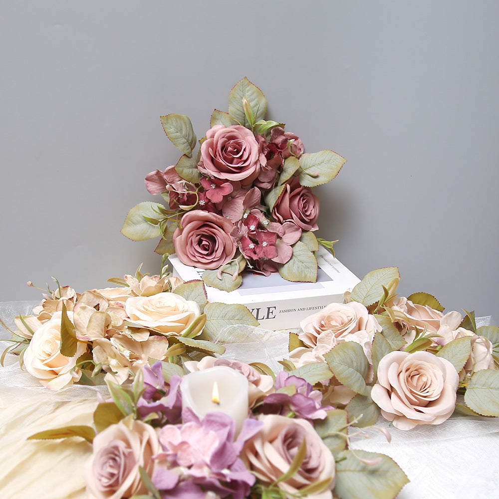 Simulation rose hydrangea candleholder wreath table decoration for wedding decoration