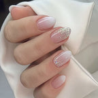 24pcs Short Oval Glitter White-gradient French Press on nails