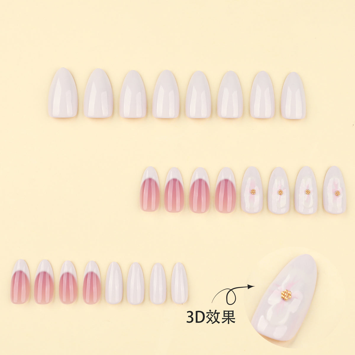 24pcs French Floral Short Almond nails