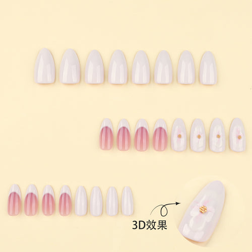 24pcs French Floral Short Almond nails