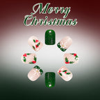 24pcs Short Square Snowflake Green French Christmas Nails