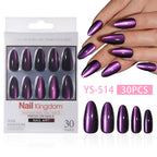 30 pcs Cat eye solid Almond Nails YS-514 purple