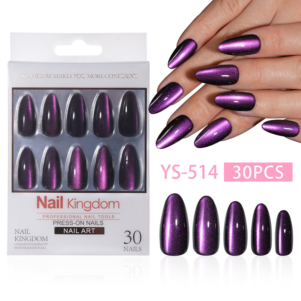 30 pcs Cat eye solid Almond Nails YS-514 purple