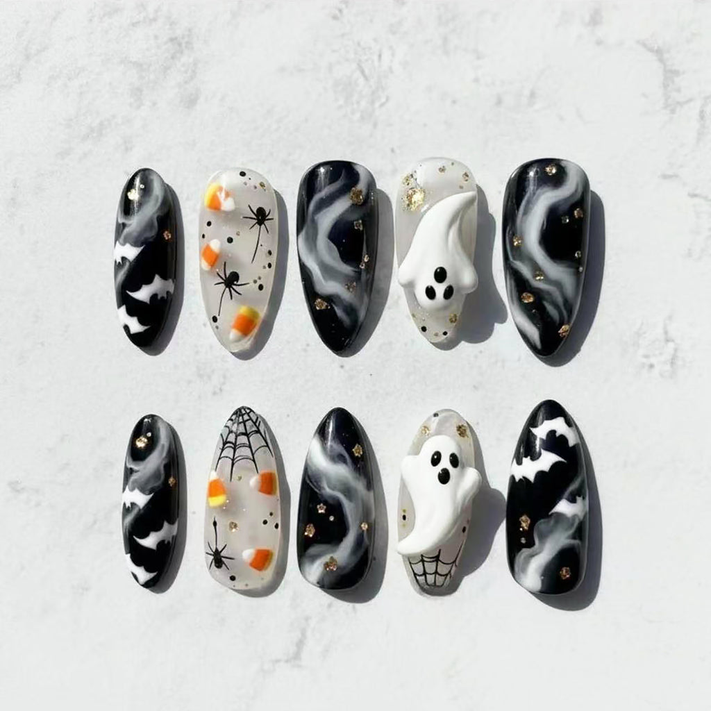 Ghost almond dark spider nails