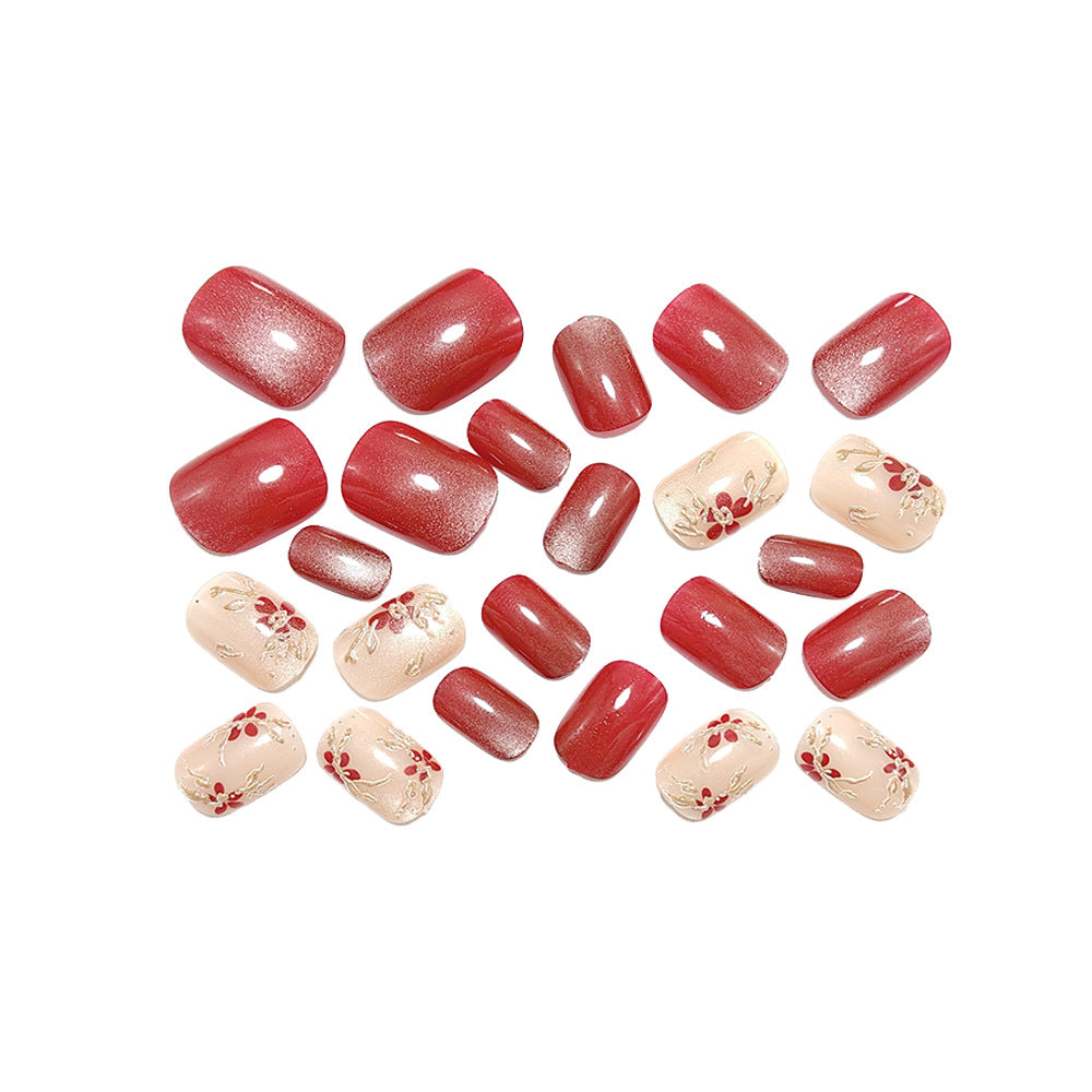 Gilded cat-eye wine red nails