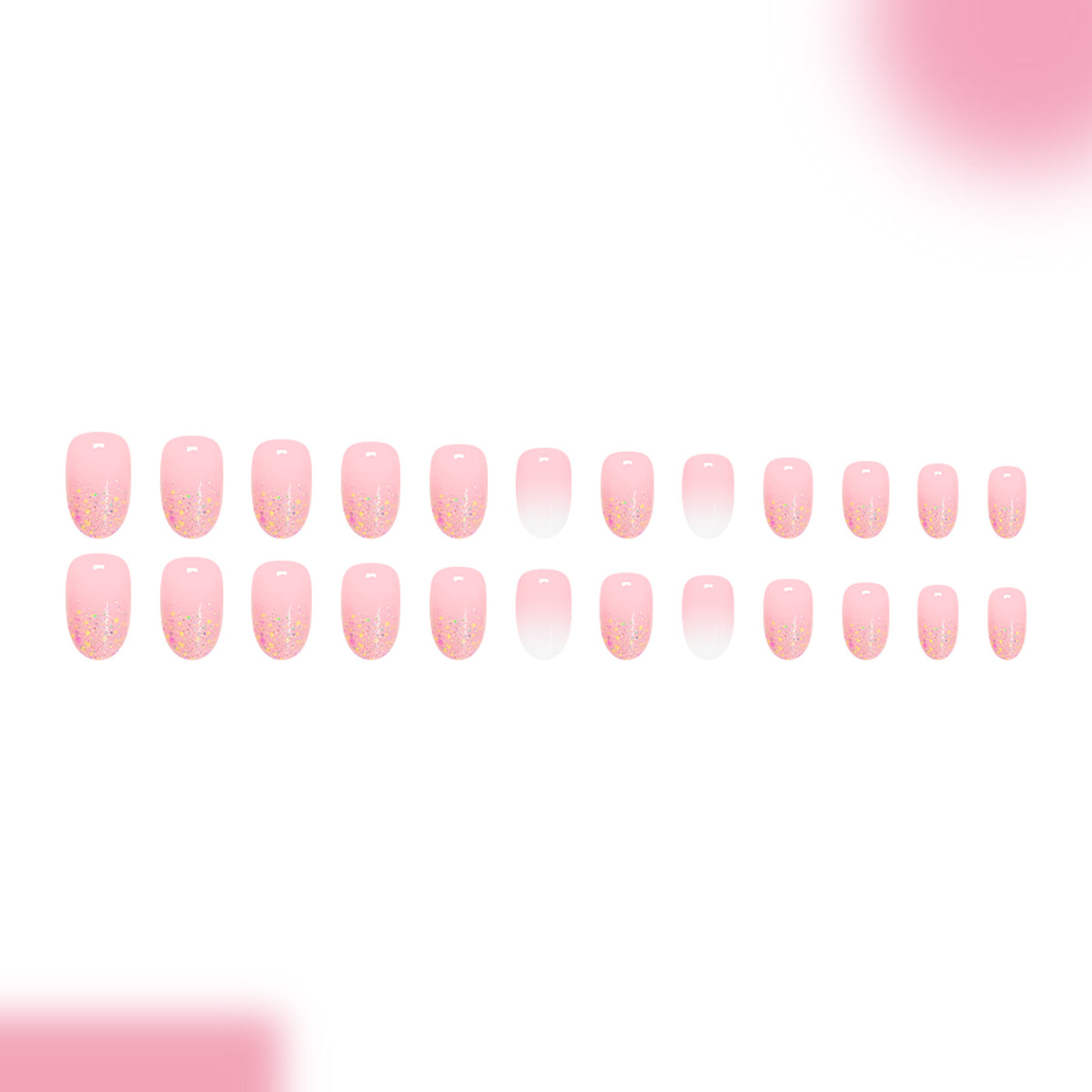 24 pcs Short Oval Glitter Pink nails
