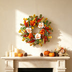 24 inch Simulation of rose autumn leaves flower wreath for door hanging courtyard front porch decoration