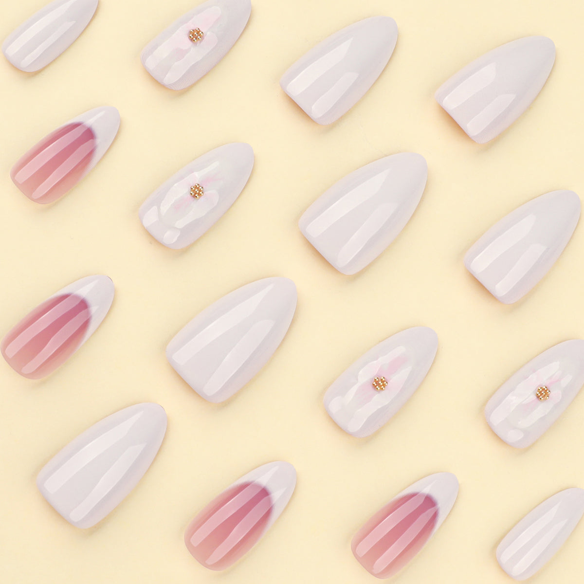 24pcs French Floral Short Almond nails