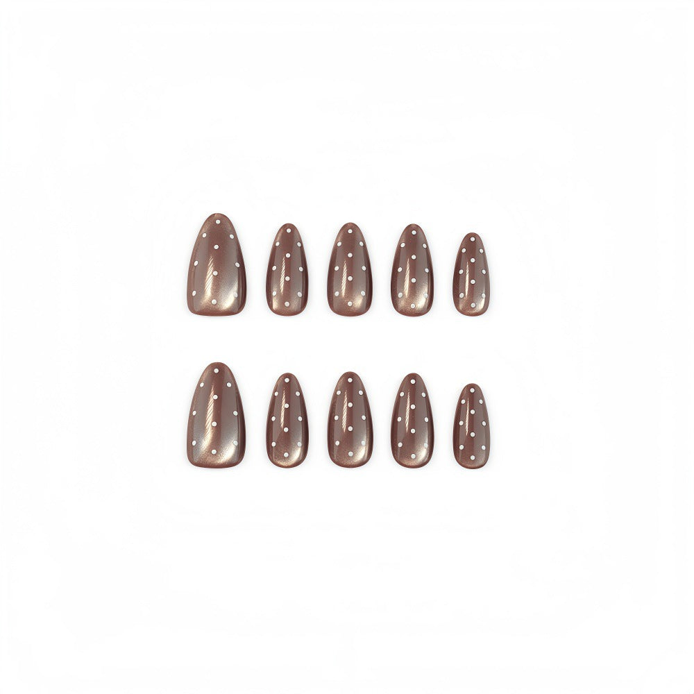 Caramel chocolate polka dot nails