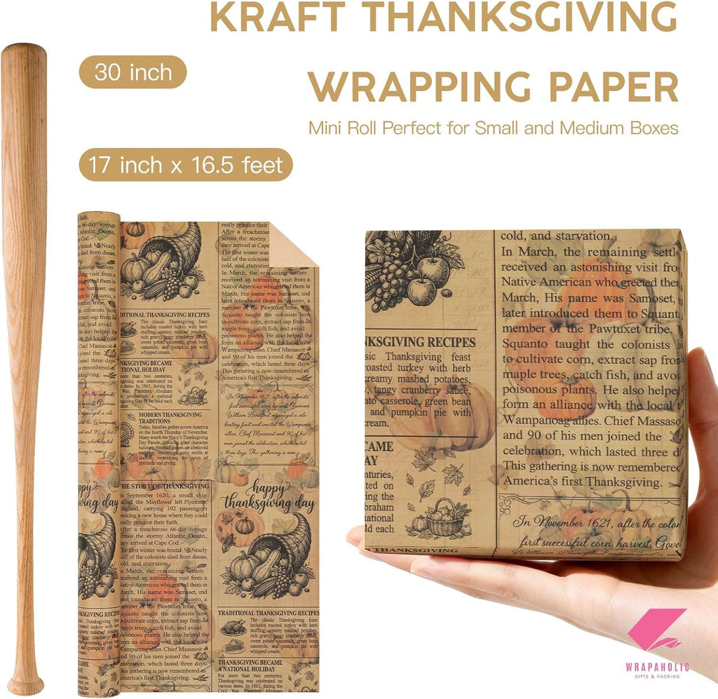 Glitter Foil Fall Pumpkin Wrapping Paper Roll Autumn Harvest Floral Pumpkin Gift Wrap for Thanksgiving