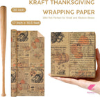 Glitter Foil Fall Pumpkin Wrapping Paper Roll Autumn Harvest Floral Pumpkin Gift Wrap for Thanksgiving