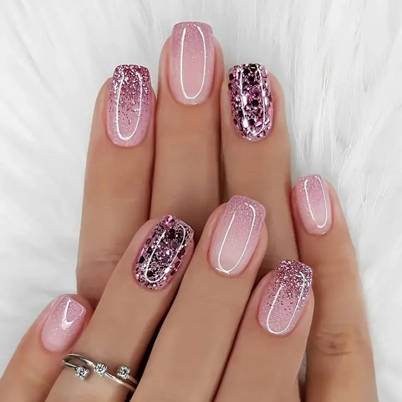 24pcs Pink Glitter Gradient Press on nails