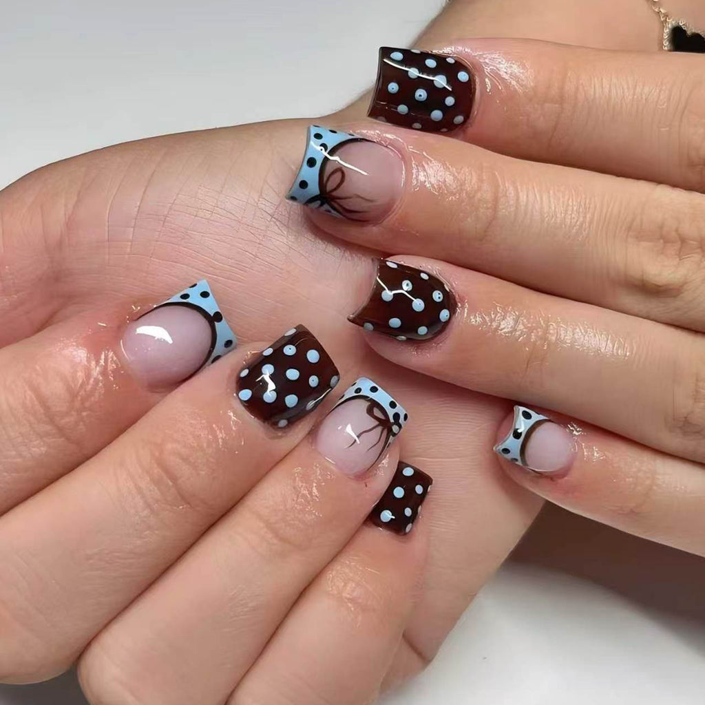 Square blue polka dot nails