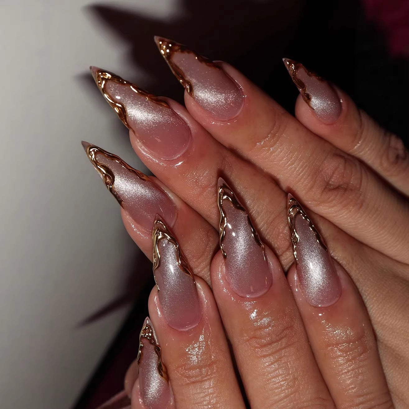 Nude pink gold-plated nails