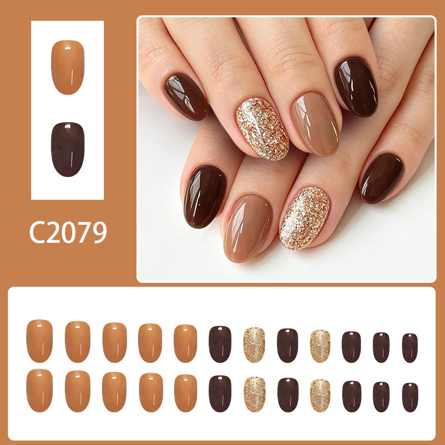 Sparkling powder milk tea nails