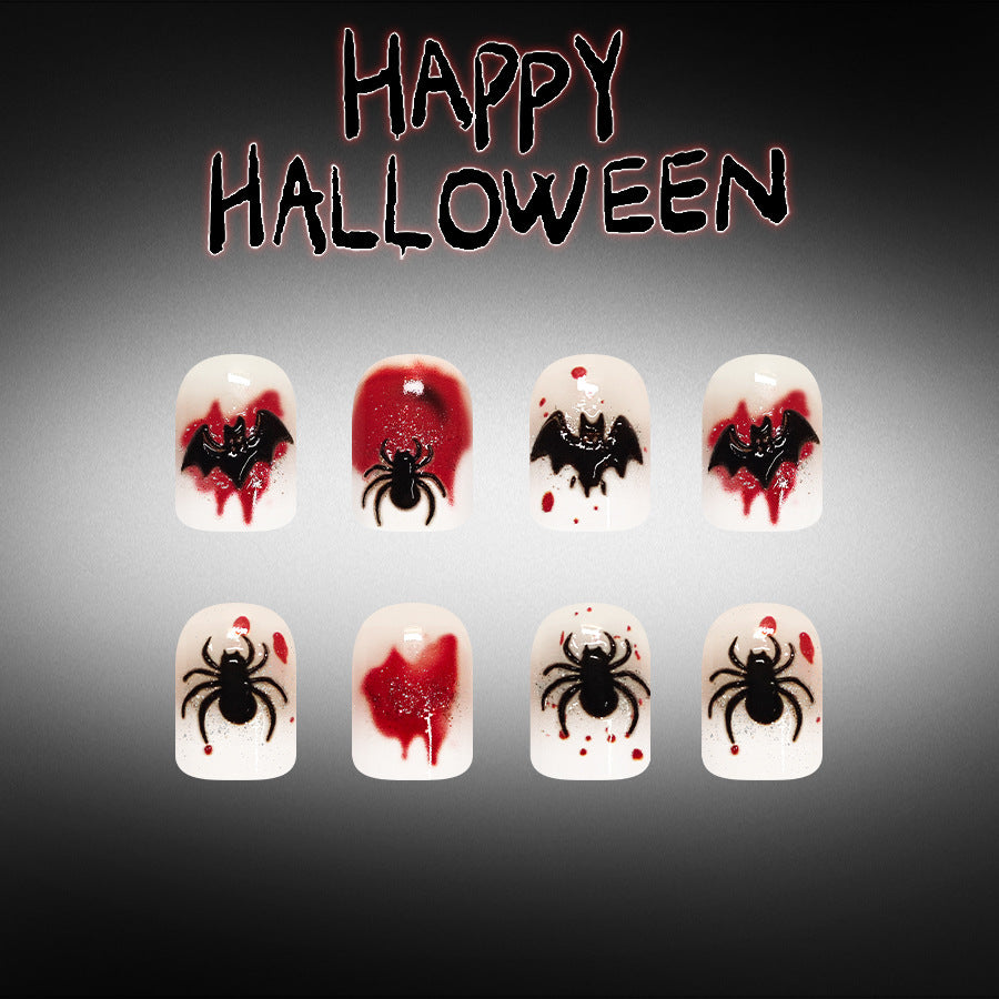 24pcs Short Square French Glitter Halloween Nails