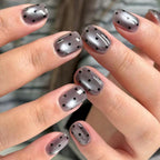 24pcs Black Polka dot gray Cat eye Nails