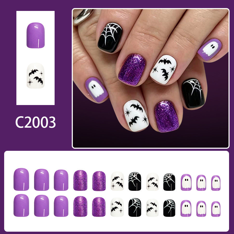 24pcs Short Square Halloween purple nails