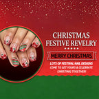 24pcs Short Red French plaid Christmas Nails