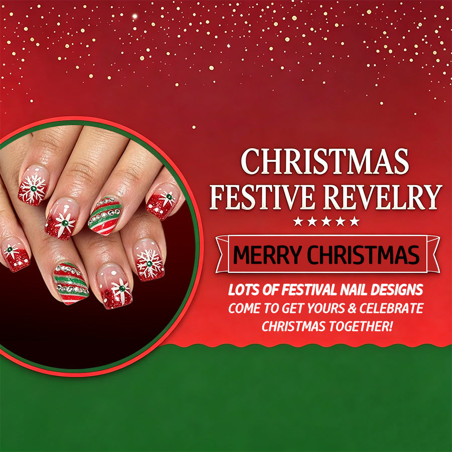 24pcs Short Red French plaid Christmas Nails