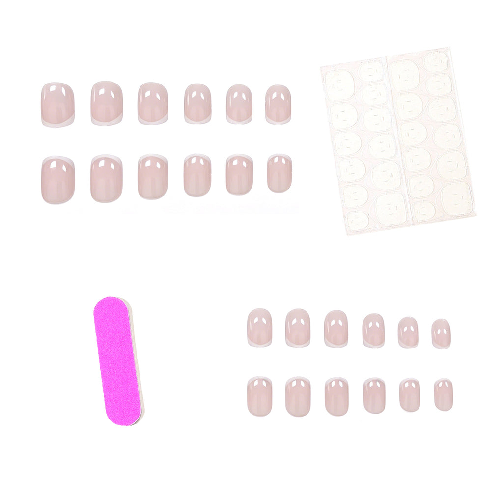 24pcs Short Square French manicure with Pink Nails