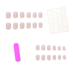 24pcs Short Square French manicure with Pink Nails