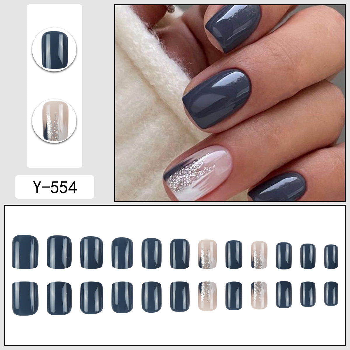24pcs Blue short Oval Nails
