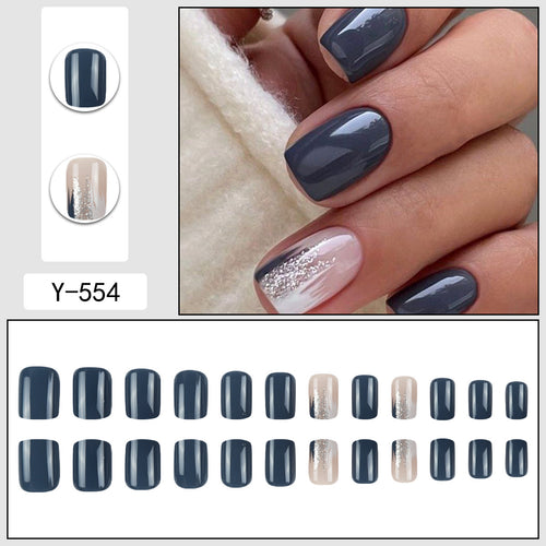 24pcs Blue short Oval Nails