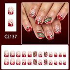 24pcs Short Red French plaid Christmas Nails