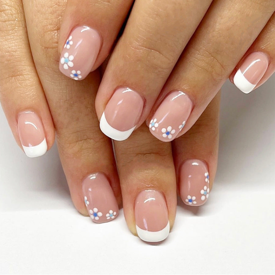 24pcs Short square French-style cute flowers