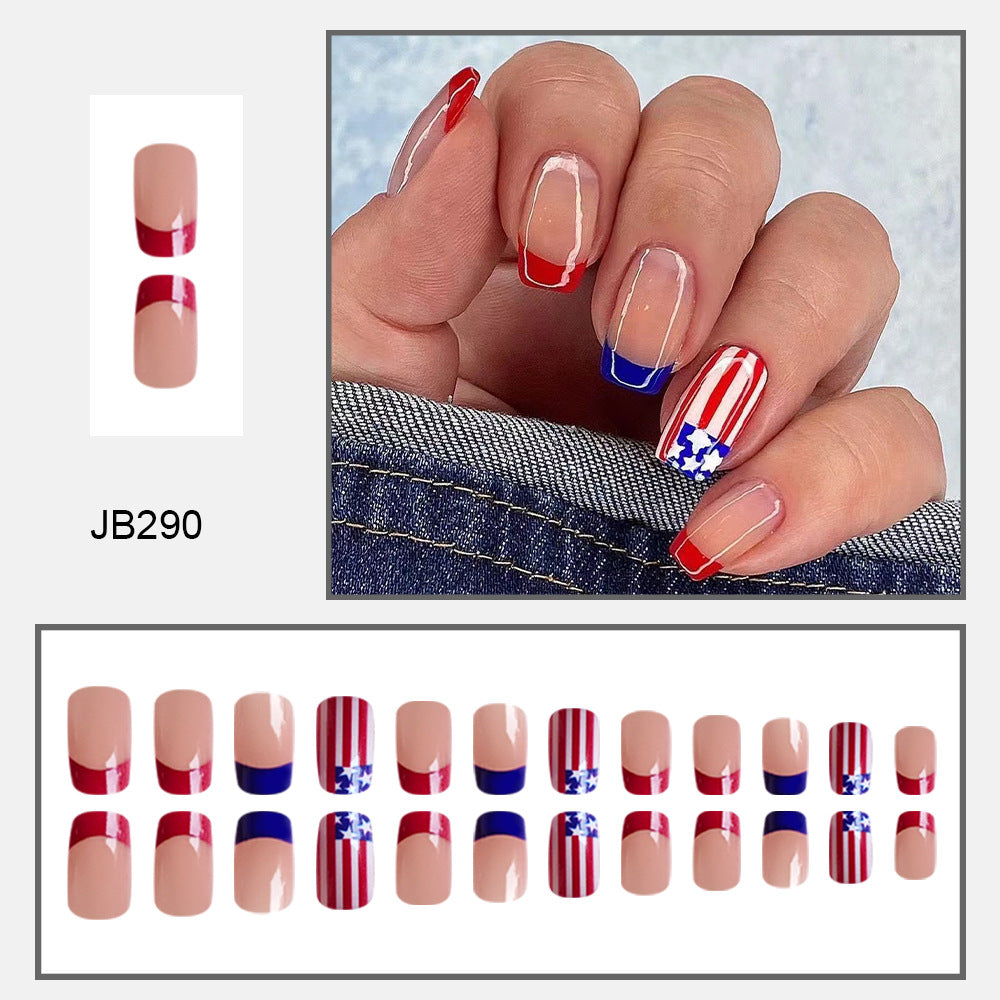 24pcs American Flag Independence Day Stripes Long Nails
