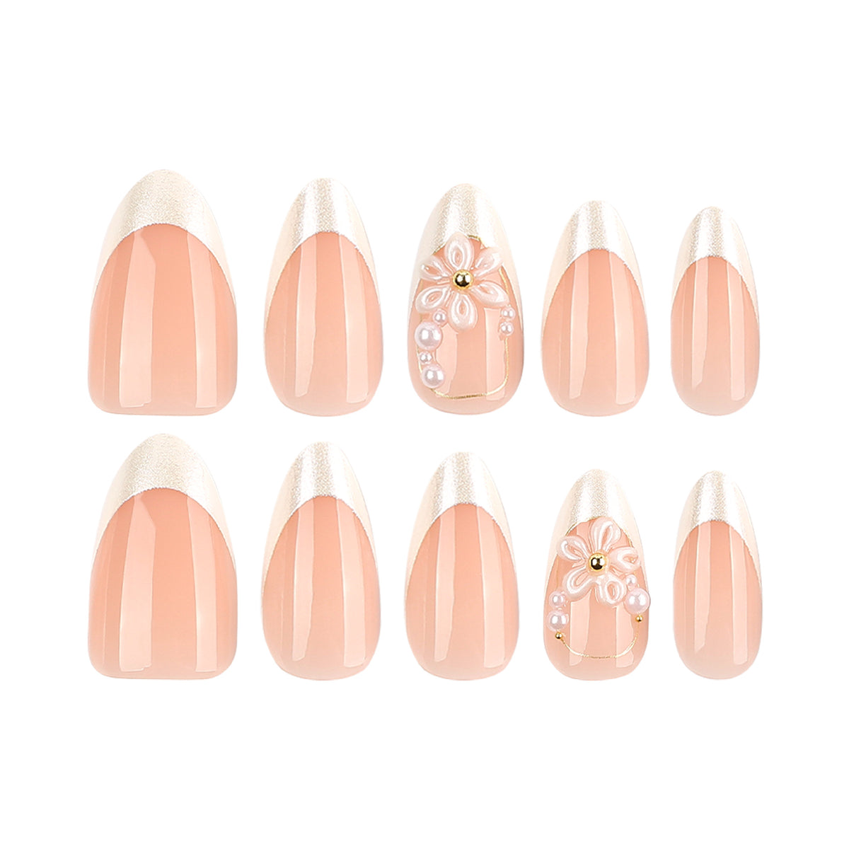 French White 3D flower Almond nails
