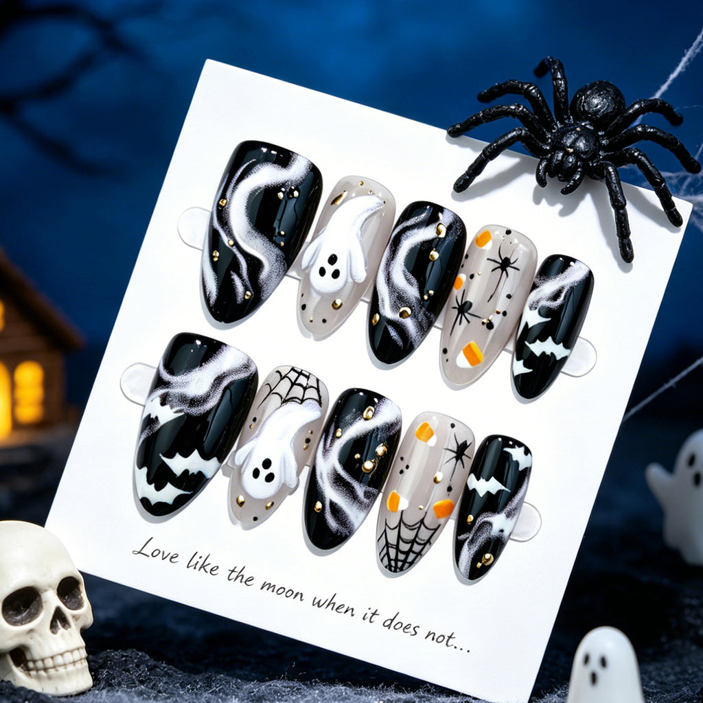 Ghost almond dark spider nails