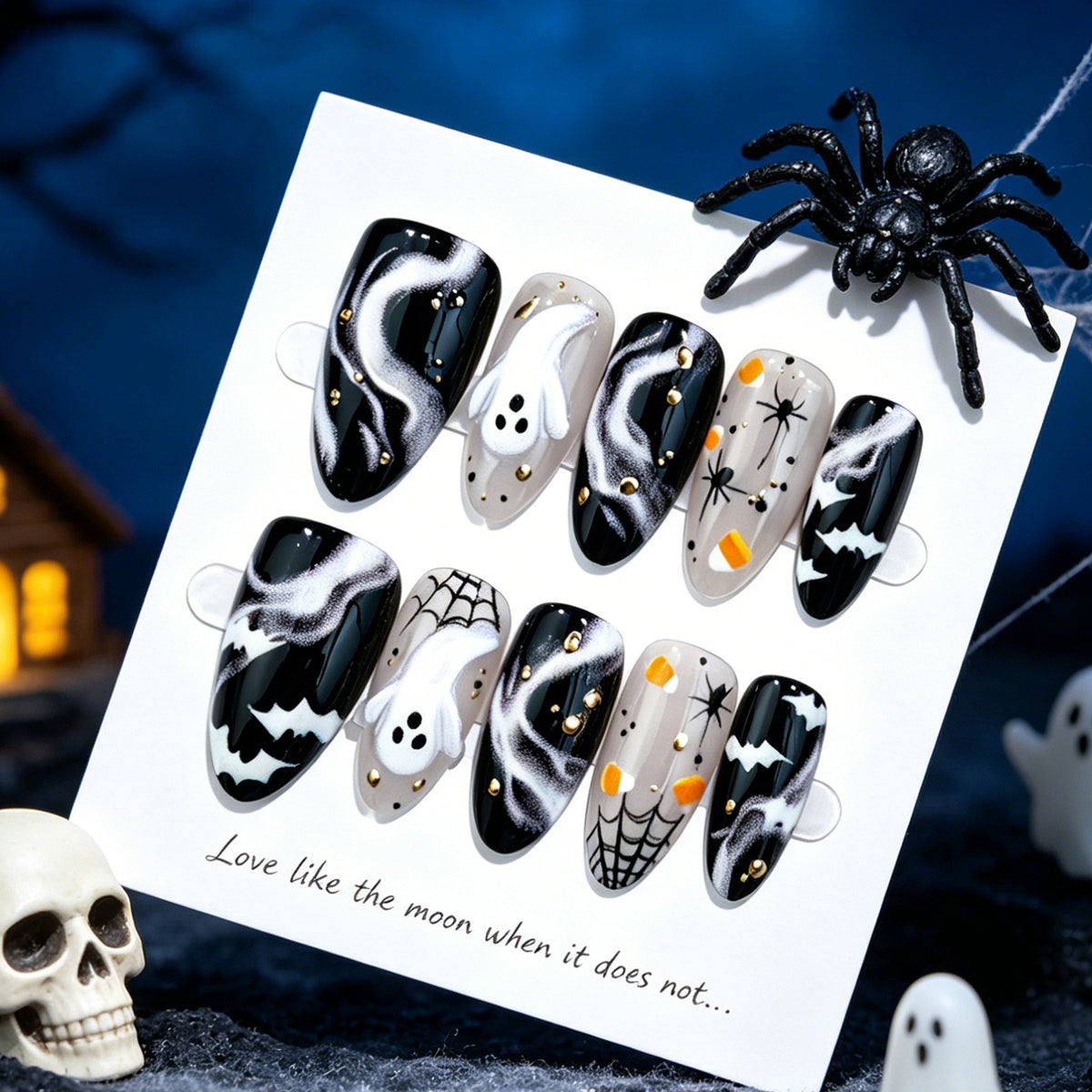 Ghost almond dark spider nails