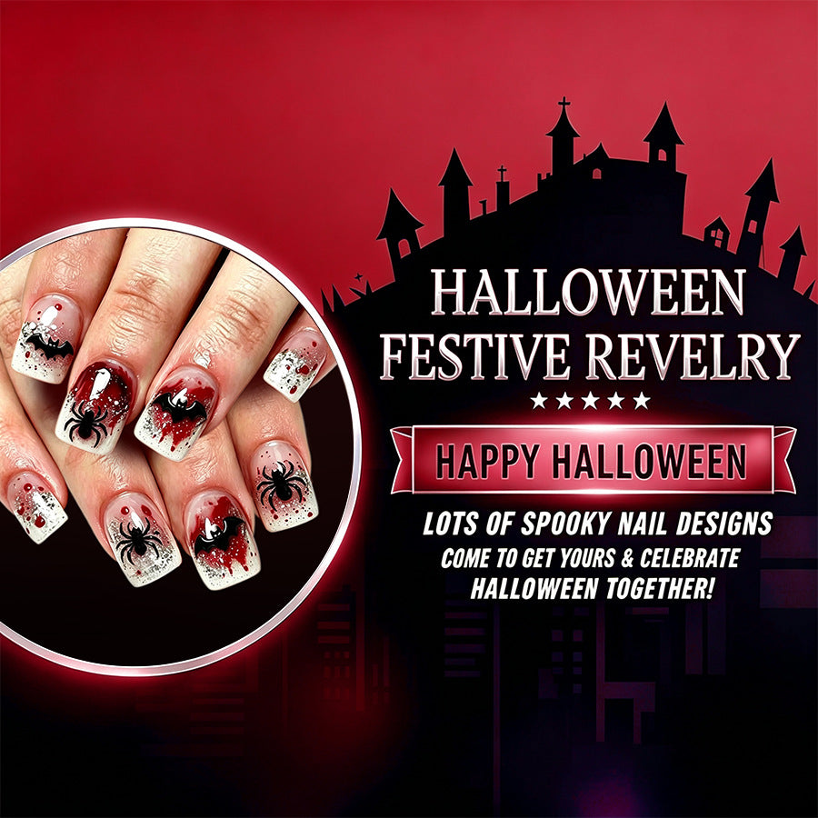 24pcs Short Square French Glitter Halloween Nails