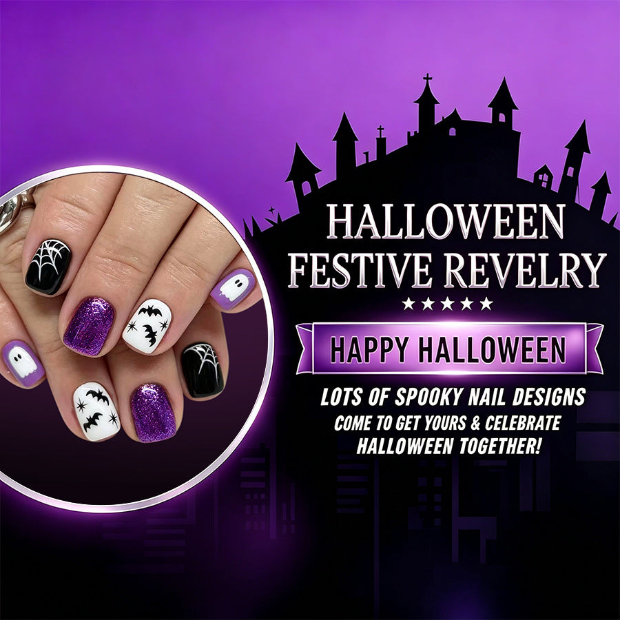 24pcs Short Square Halloween purple nails