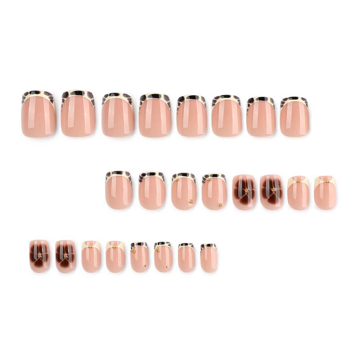 Short Square Oval French Leopard Nails