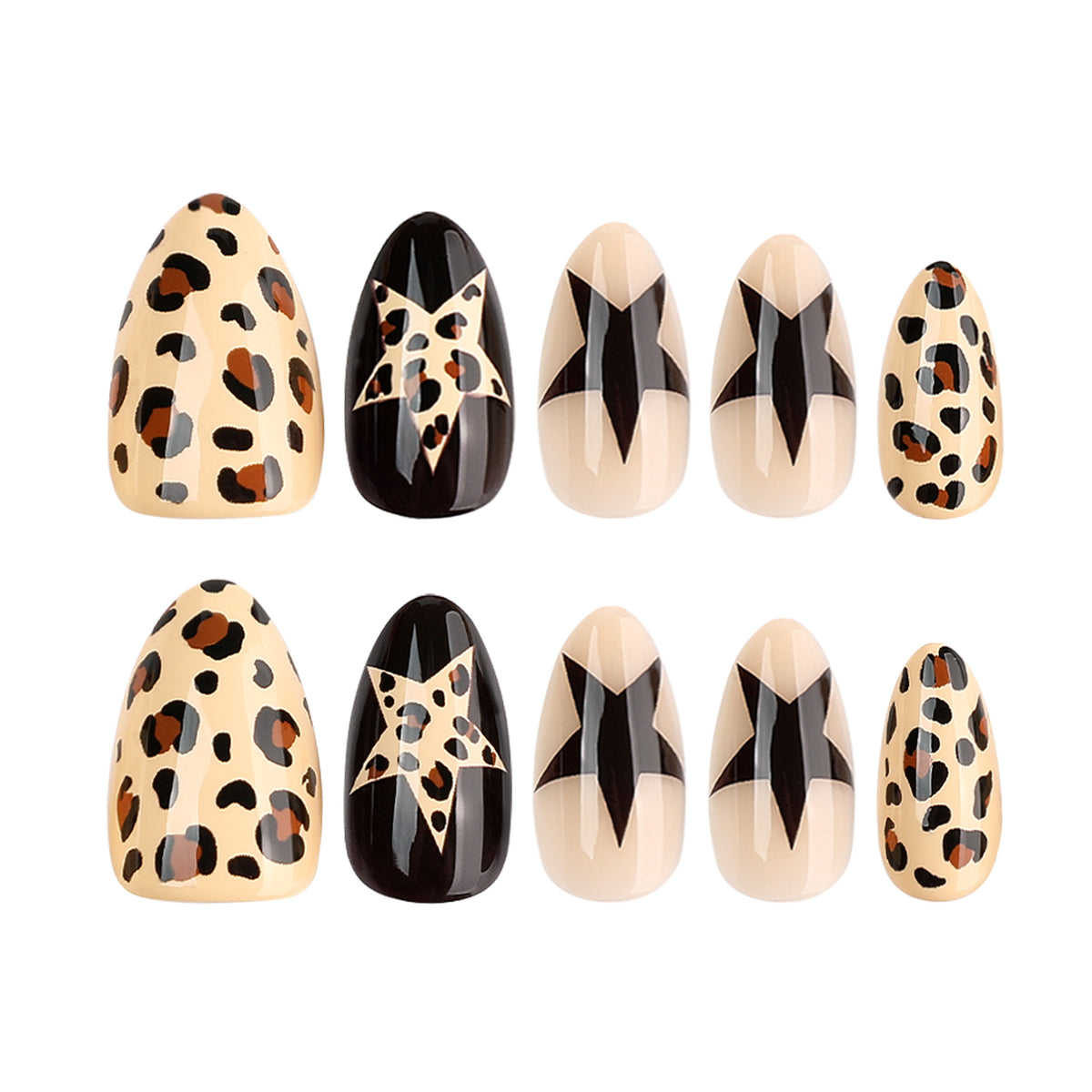 Star-shaped leopard print nails