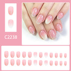 24 pcs Short Oval Glitter Pink nails