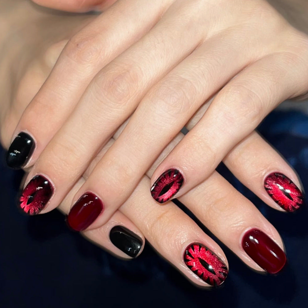 Red and Black Devil Eye nails