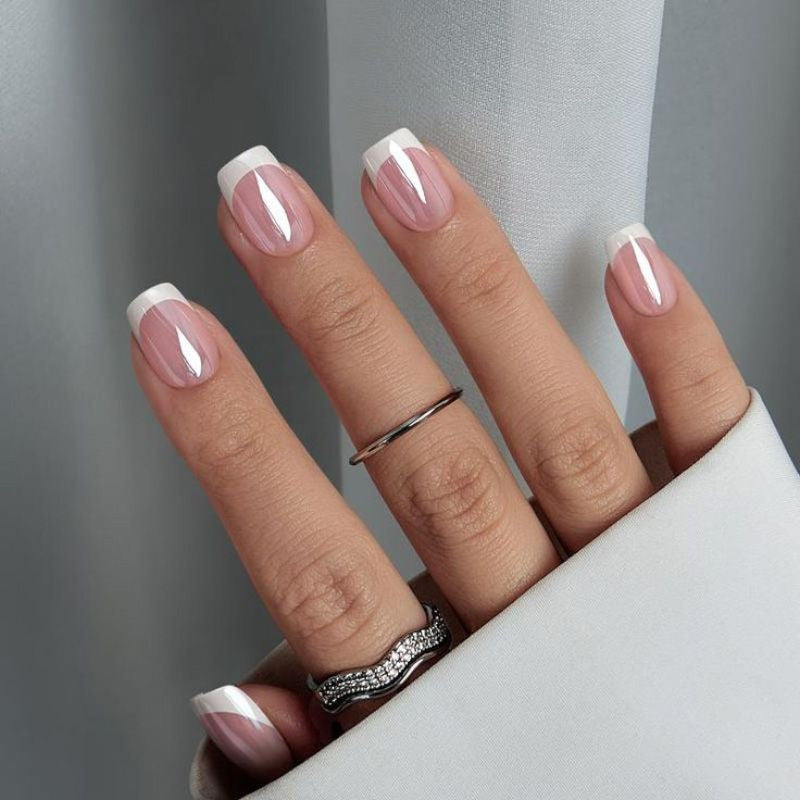 24pcs French-style short press-on nails
