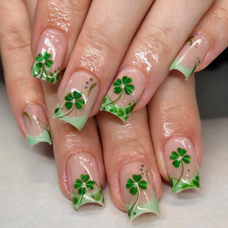 24pcs St. Patrick's Day Four-leaf clover Green Lucky Nails