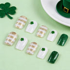 24pcs Square Green&Gold Stripe St. Patrick's Day Nails