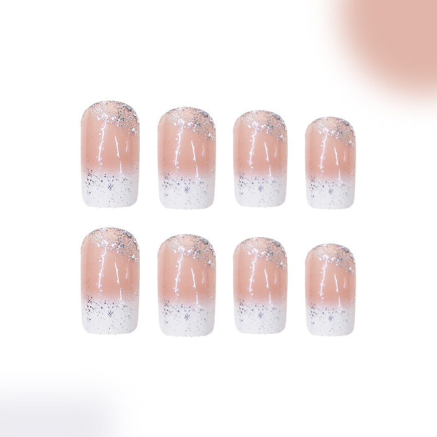 24pcs Medium glossy white edge French manicure