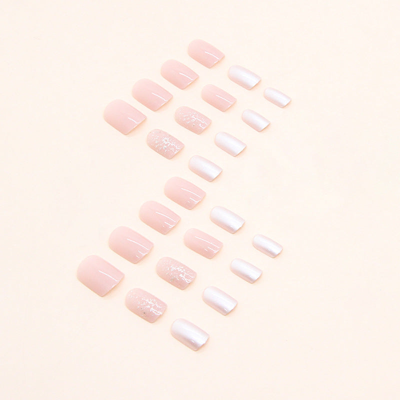 Shiny pearlescent pink nails