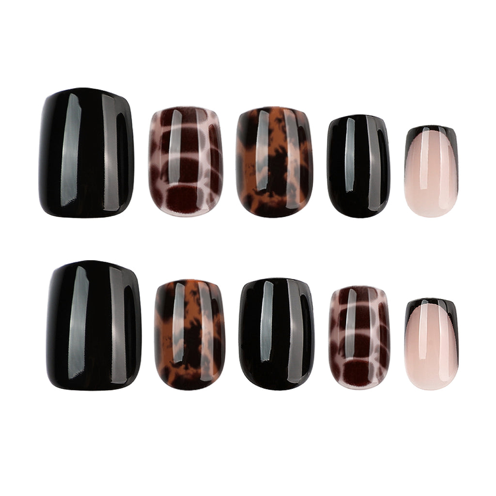 Short Squoval Leopard Autumn and Winter Nail